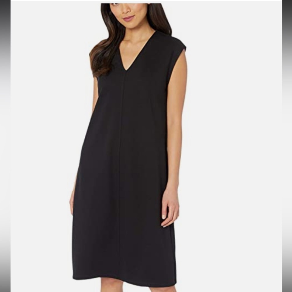 Eileen Fisher Women’s Low V-Neck Tank Midi Dress Size‎ Small Black